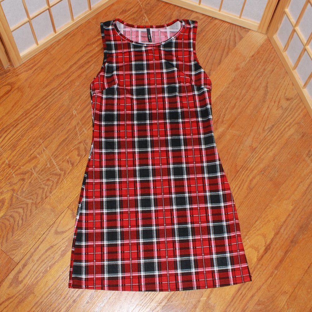 B Jewel Plaid Print Mini Dress